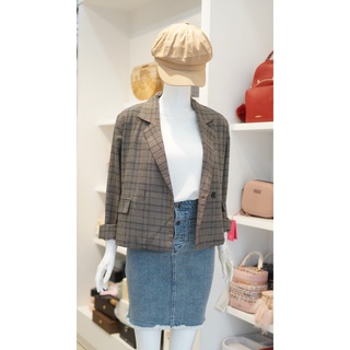 Blazer Caro Dáng Ngắn Nâu