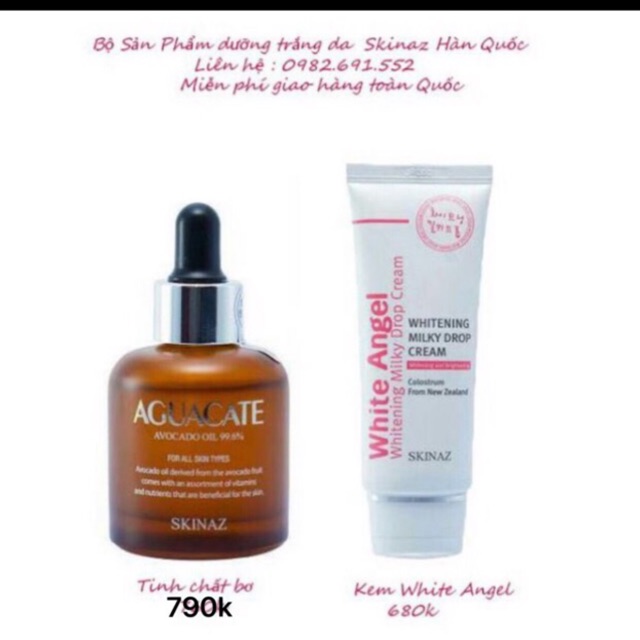 Tinh chất bơ SKinaz và Kem dưỡng trắng da white angel Skinaz Hàn quốc