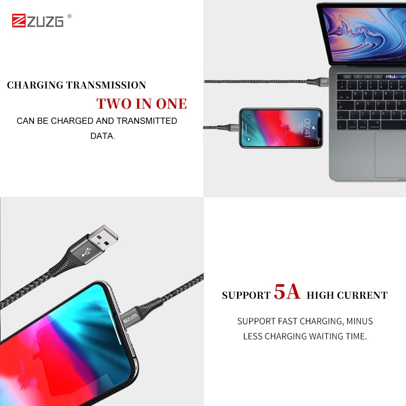 Cáp sạc nhanh siêu bền bọc dù 5A ZUZG bảo hành 12th