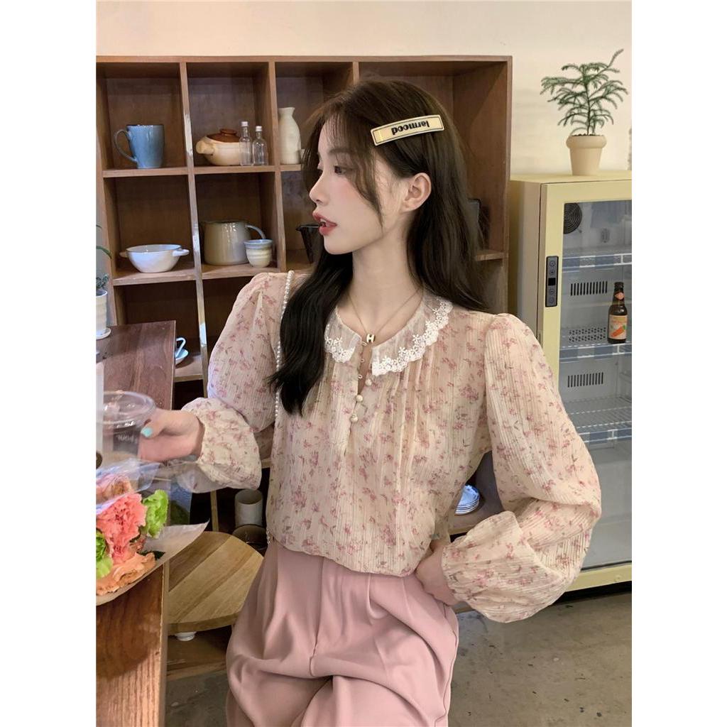 Áo Voan Hoa Dài Tay Phối Ren Xinh Xắn 63069