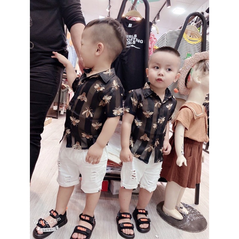 Áo lụa sơ mi ong cho bé 8-28kg