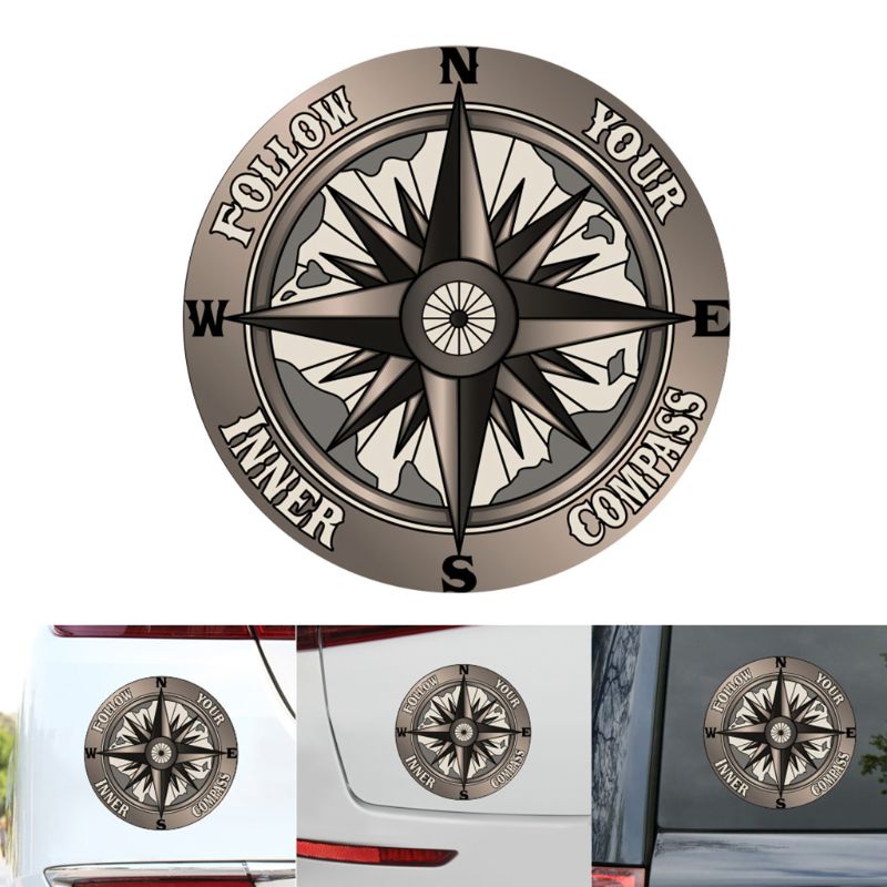 Đề Can 12x12cm Hình La Bàn Sáng Tạo Trang Trí Ngoại Thất Xe Hơi