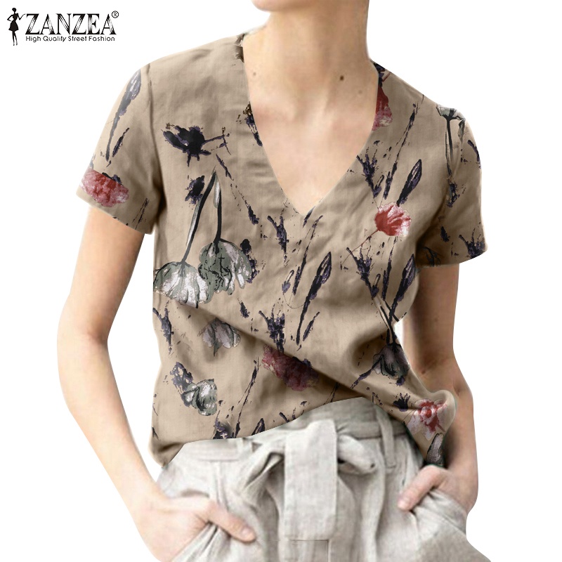 Zanzea Áo Nữ Tay Ngắn Cổ Chữ V Thời Trang Vintage