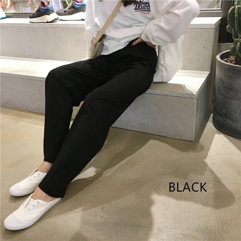 Quần Ống Rộng Lưng Cao Unisex Chất Vải Thun Da Cá - Quần Ống Suông Nỉ 2 Màu Đen Xám QD13