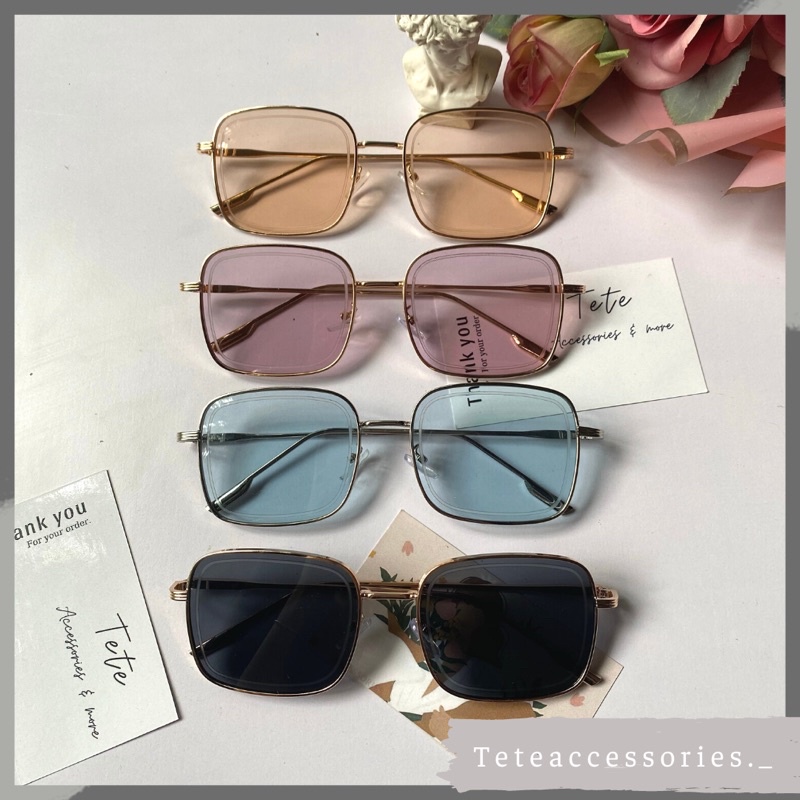 Kính râm mát gọng kim loại chữ nhật chống tia uv thời trang trendy cho nam và nữ