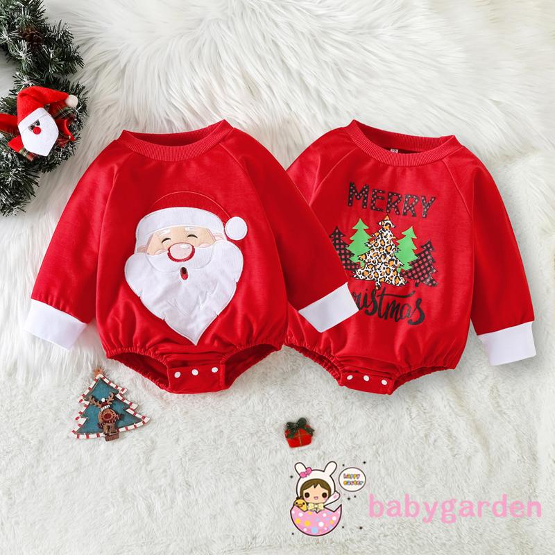 Babygarden-bộ Áo Liền Quần Tay Dài Cổ Thuyền In Họa Tiết Giáng Sinh / Cây Thông Thường Ngày Cho Bé Trai Bé Gái