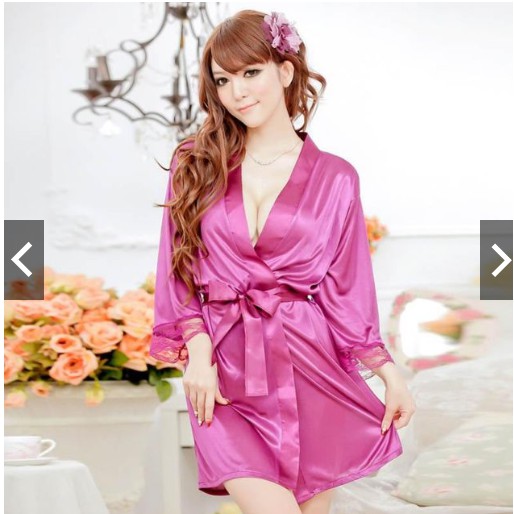 Mới*Áo choàng ngủ lụa satin phong cách kimono sexy