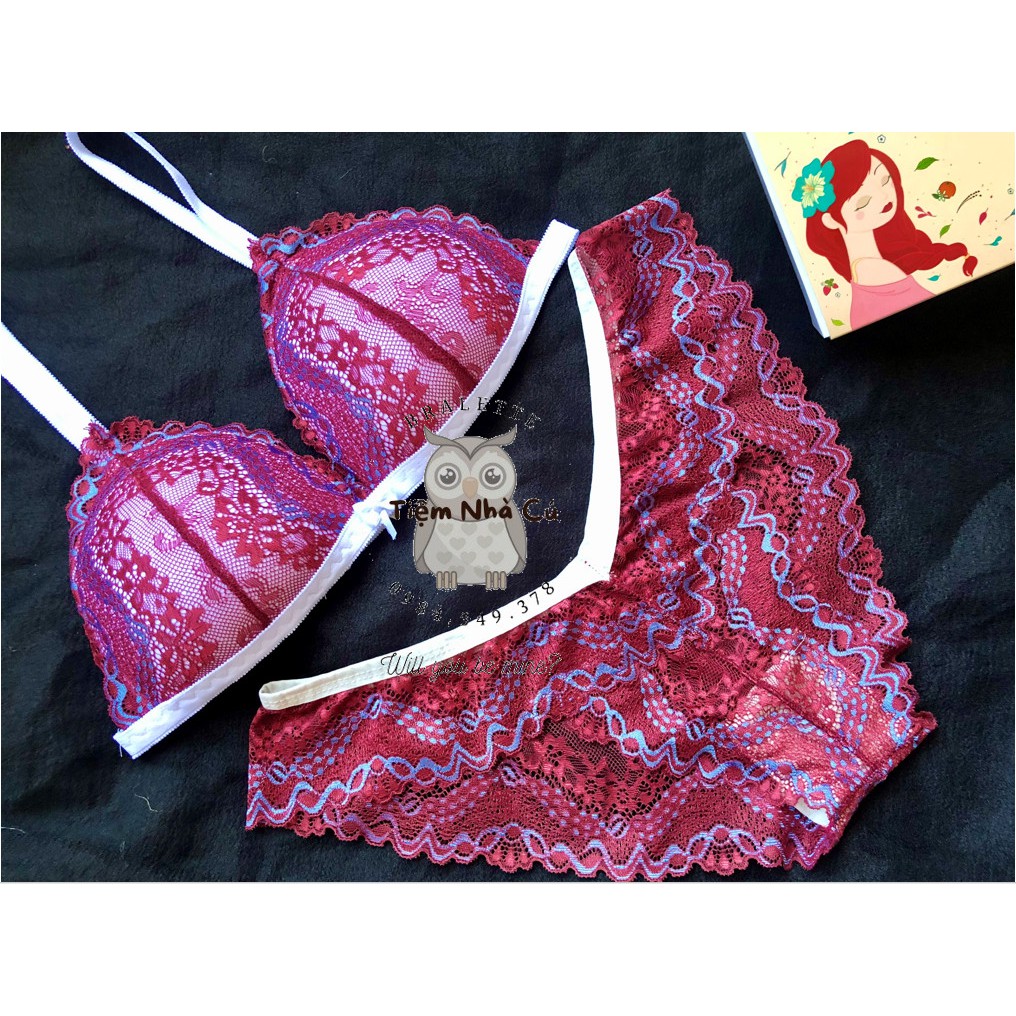 Set bralette thiết kế sexy, Đồ lót nữ màu đỏ ren xanh gợi cảm ôm ngực nguyên set gồm áo + quần | BigBuy360 - bigbuy360.vn