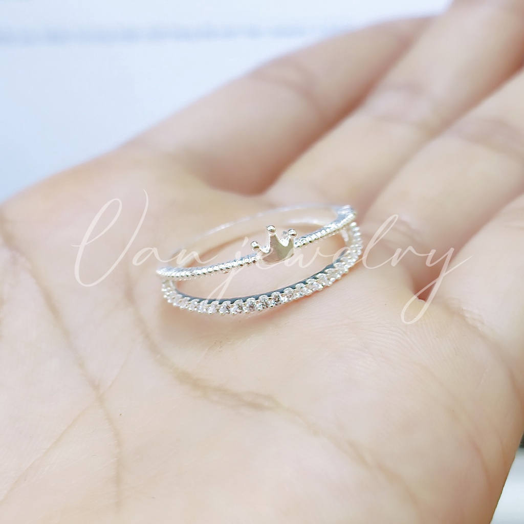 Nhẫn bạc Nhẫn Vương miện một hàng đá xinh Van Jewelry V10742