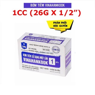 Bơm Tiêm Vô Trùng Sử Dụng 1 Lần 1cc 26G x 1/2 Vinahankook Hộp 100 cái