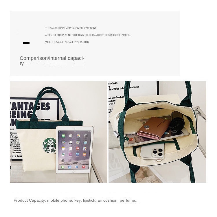 Túi Xách Tote Vải Bạt Siêu Nhẹ Cỡ Lớn In Hình Starbucks Chất Lượng Cao Cho Học Sinh
