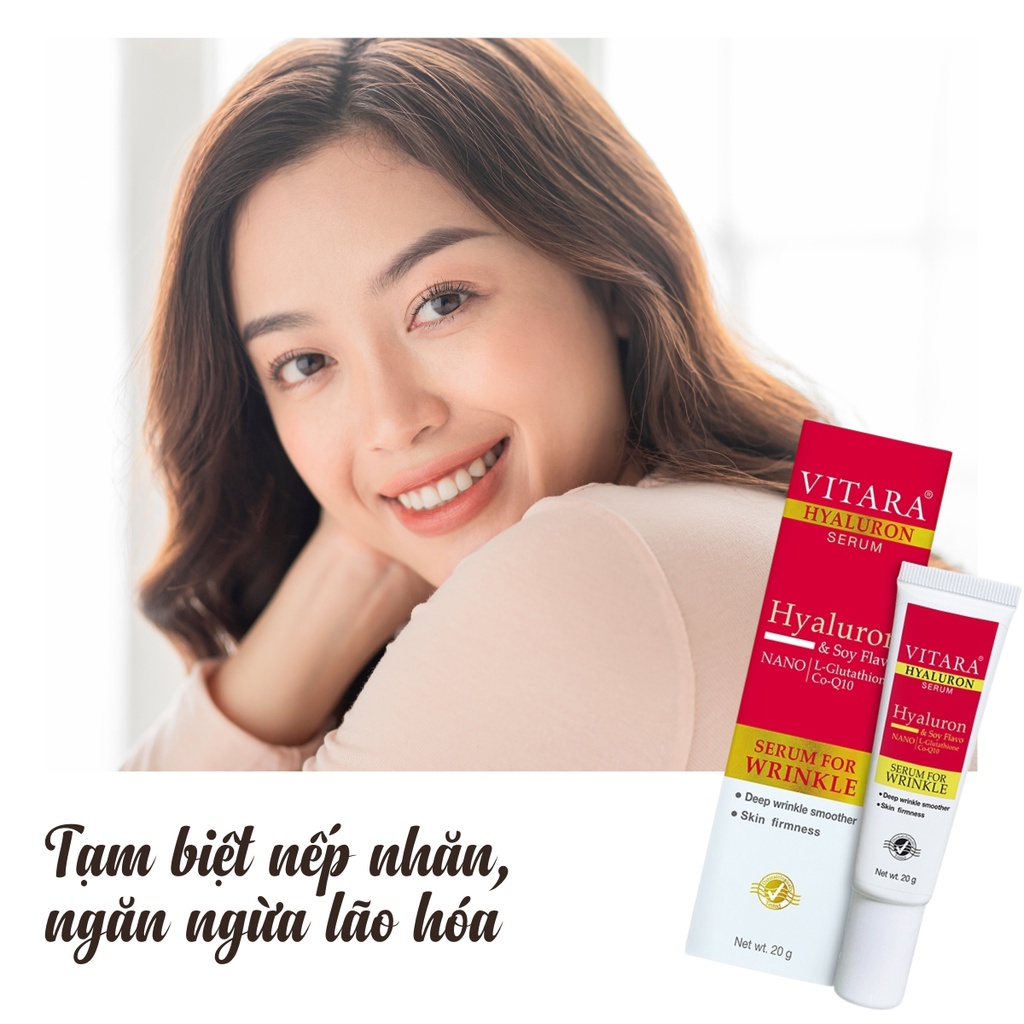 Serum Dưỡng Da Mặt Vitara Hyaluron 20g Giúp Giảm Lão Hóa Da , Giảm Nếp Nhăn , Vết Chân Chim Trên Da Mặt