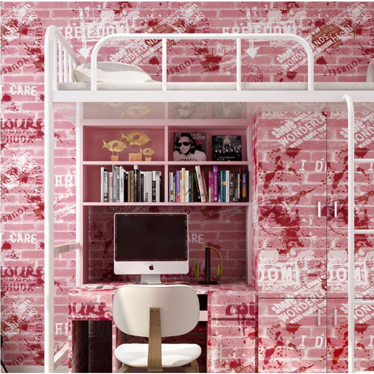 1 mét decal giấy dán tường khổ 60cm gạch FREEDOM màu hồng keo sẵn
