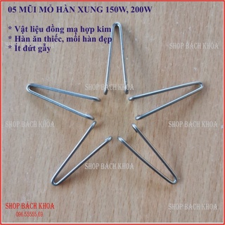 Combo 5 mũi mỏ hàn xung công suất 100w, 125w, 150w, bằng đồng mạ hợp kim, hàn ăn thiếc, ít đứt gẫy