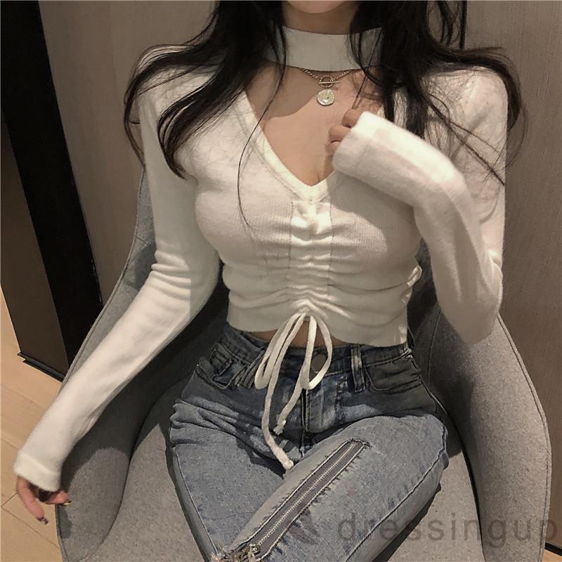 Áo Thun Nữ Tay Dài Cổ Tròn Màu Sắc Đơn Giản