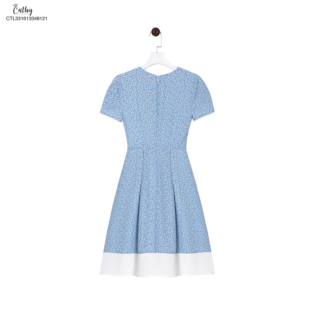 Đầm phom A Cathy Clans tùng phối trắng hoa nhí - xanh | BigBuy360 - bigbuy360.vn