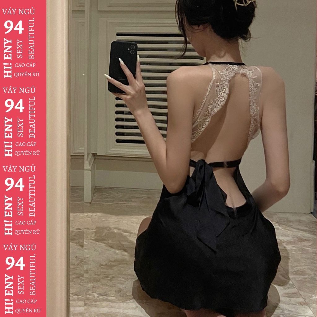 Váy ngủ 2 dây sexy Đầm ngủ lụa satin hở lưng quyến rũ M37