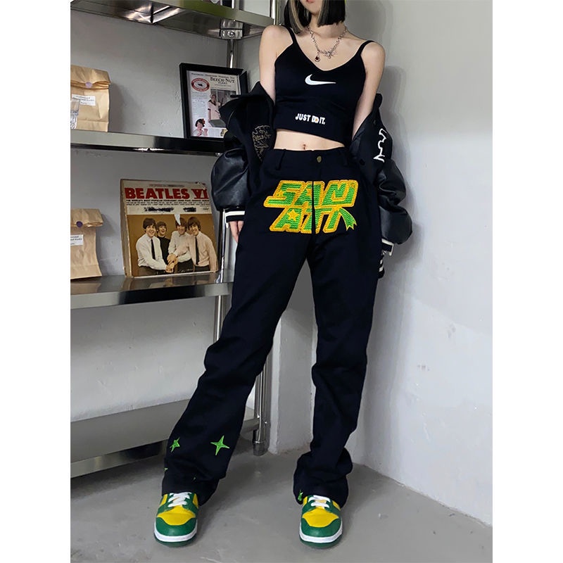 ❃Quần Jean Thẳng Thêu logo Đáy Cao Thời Trang Mùa Thu Năm 2021 Cho Bé Gái