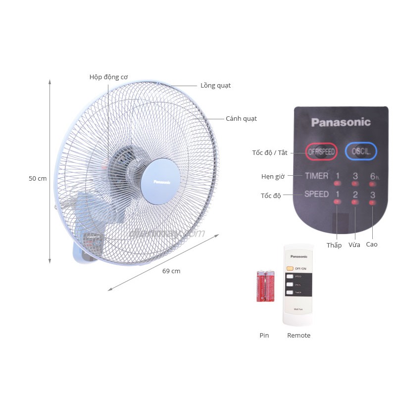 Quạt treo tường Panasonic F-409MB(xanh) - F-409MG(trắng ngà)