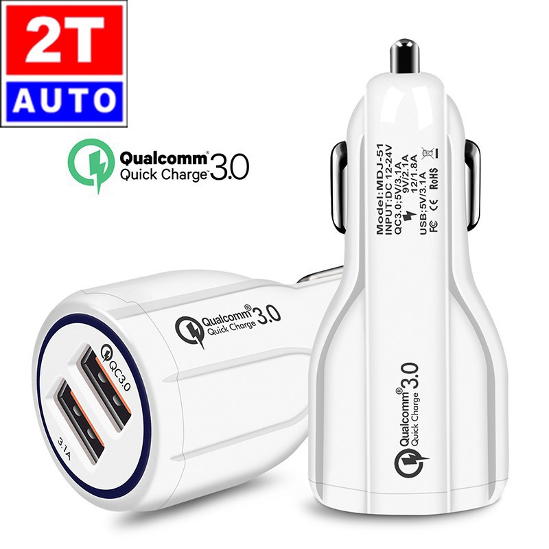 TẨU SẠC NHANH QUALCOMM HỖ TRỢ CHUẨN QUICK CHARGE 3.0, Gồm 2 Cổng USB QC 3.0&amp;3.1A cao cấp cho ô tô xe hơi-12V-24V SKU:274