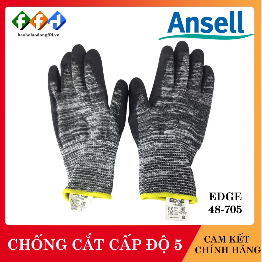 Găng tay chống cắt Cấp Độ 5 Ansell EDGE 48-705, Găng tay chống xé, chống mài mòn cao, Găng tay cơ khí, luyện kim [FFD]