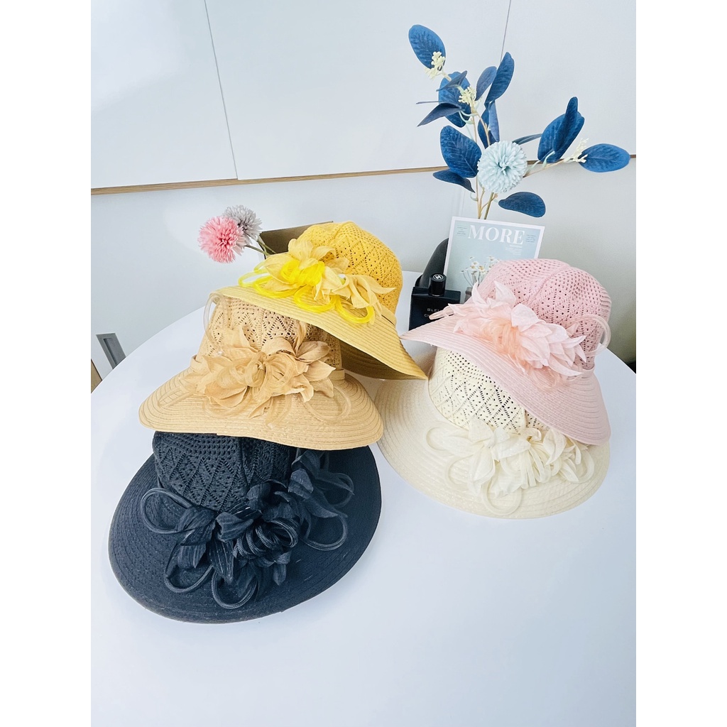 Mũ Nón Rộng Vành Đi Biển Đính Kèm Hoa Thời Trang 2022 - Hàng Quảng Châu Cao Cấp (M22)