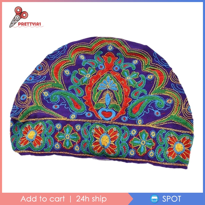 Mũ turban trùm đầu thêu hoa phong cách dân tộc thời trang cho nữ