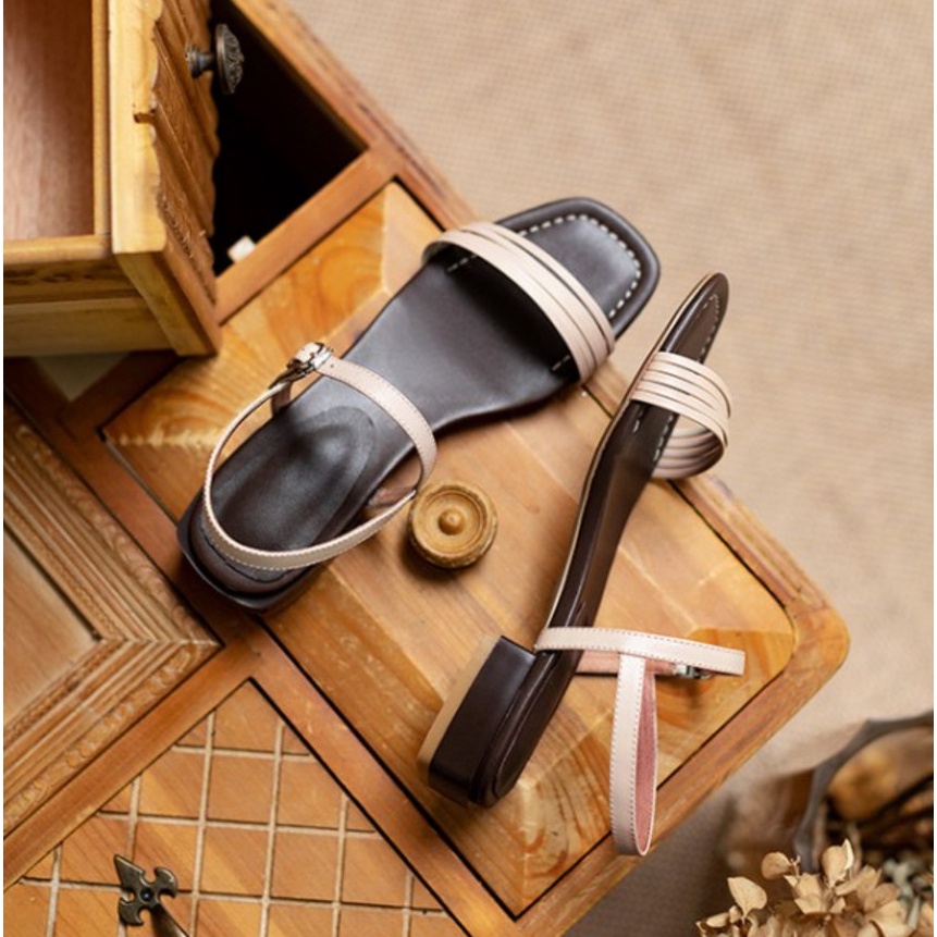 Giày sandal cao gót quai mảnh cao 2 cm da mềm đi êm chân- Dazzling Shoes da740