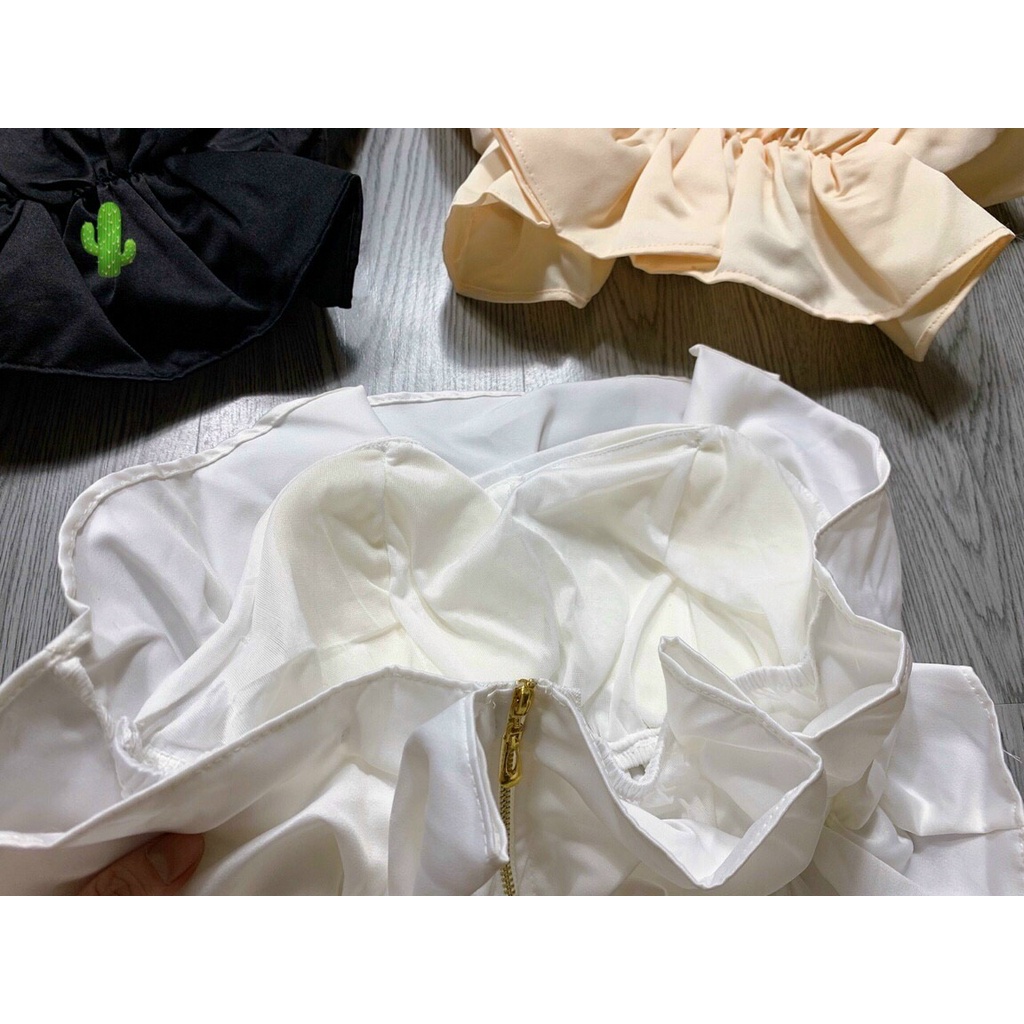 Áo Ống Kiểu Hàn Quốc Chất Von Nhúng Zip Phối Dây Kéo Sau Lưng Cực Đẹp TTPK0306