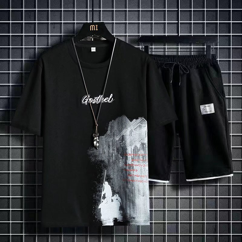 Set Đồ Thể Thao Gồm Áo Thun Cổ Thuyền Dáng Rộng Phong Cách Hàn Quốc Thời Trang Mùa Hè Cho Nam Giới Có Size M-3XL