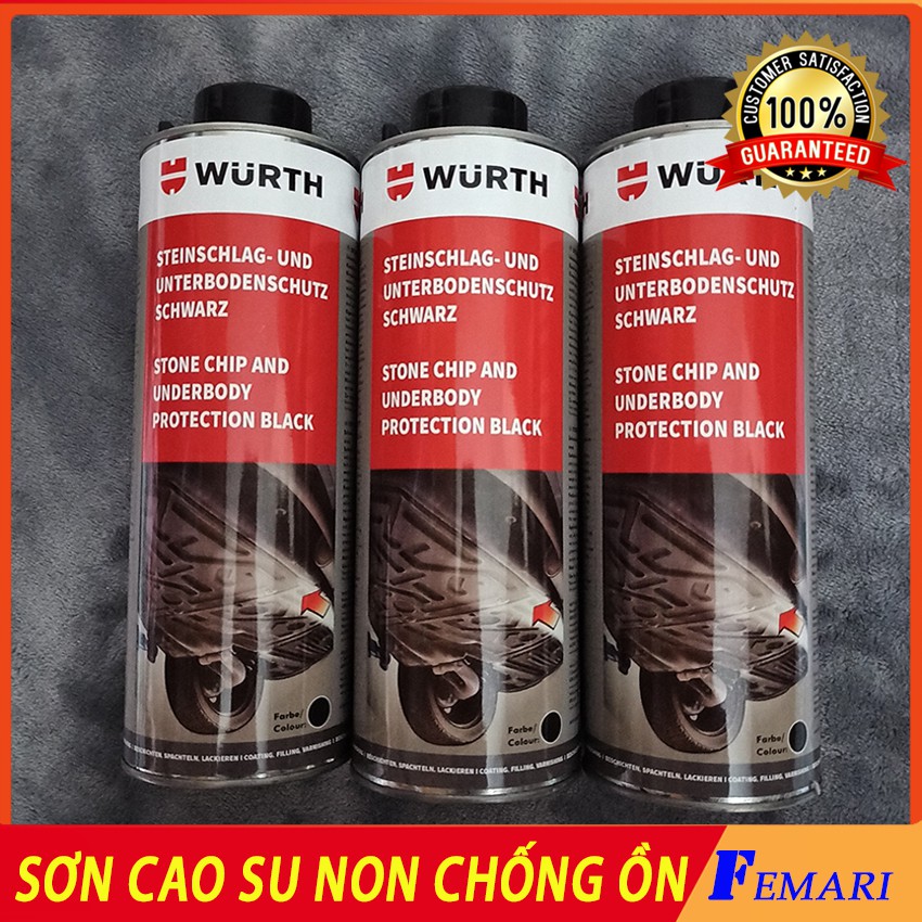 [ Khuyễn mãi 3 ngày ] Sơn phủ gầm Ô Tô Cao Su Non Wurth 1000 ml màu Đen - Sơn chống xét gỉ, Chống ồn cho xe FEMARI