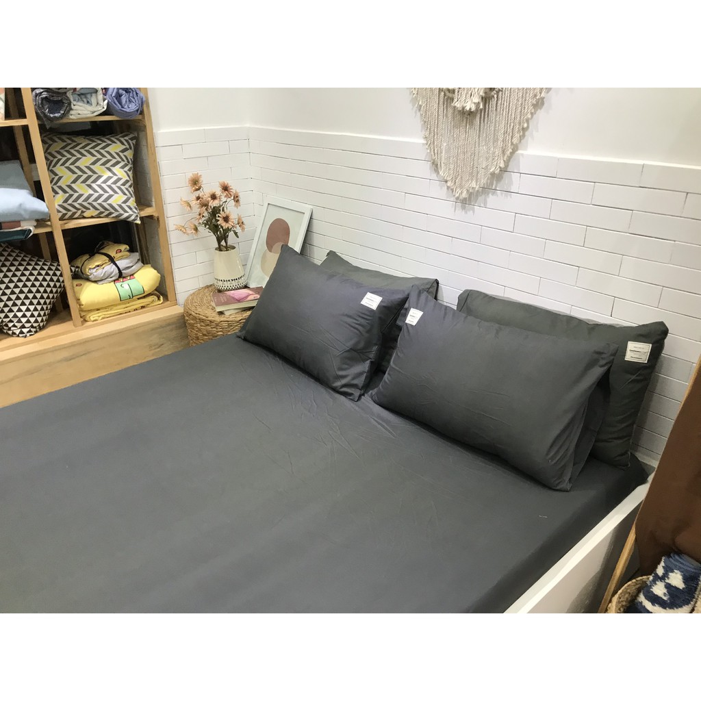 Bộ ga vỏ gối cotton tici MD.Decor - Bedding trơn màu, drap nhiều kích thước miễn phí may bo chun M4,M6,M8