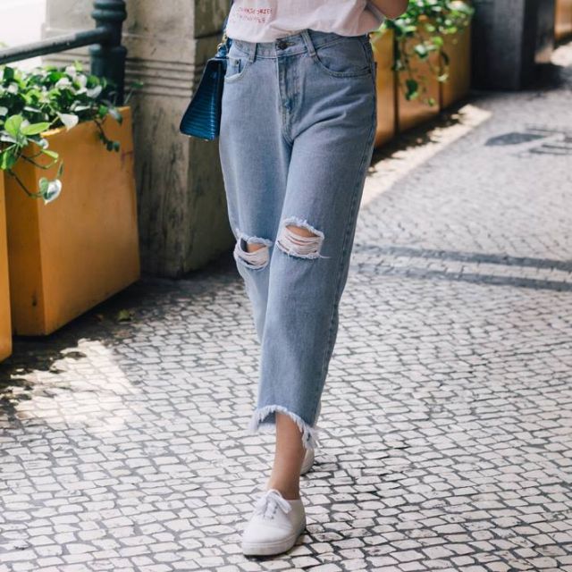 Hàng Sẵn_ Quần jeans rộng chân dáng lững ulzzang