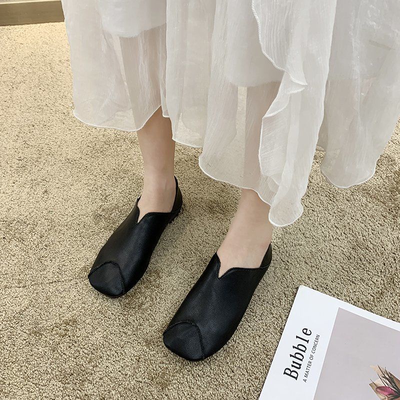 Giày Búp Bê Da Mềm Mũi Vuông Đế Bằng Chống Trượt Thời Trang Mùa Thu Cho Phụ Nữ Mang Thai