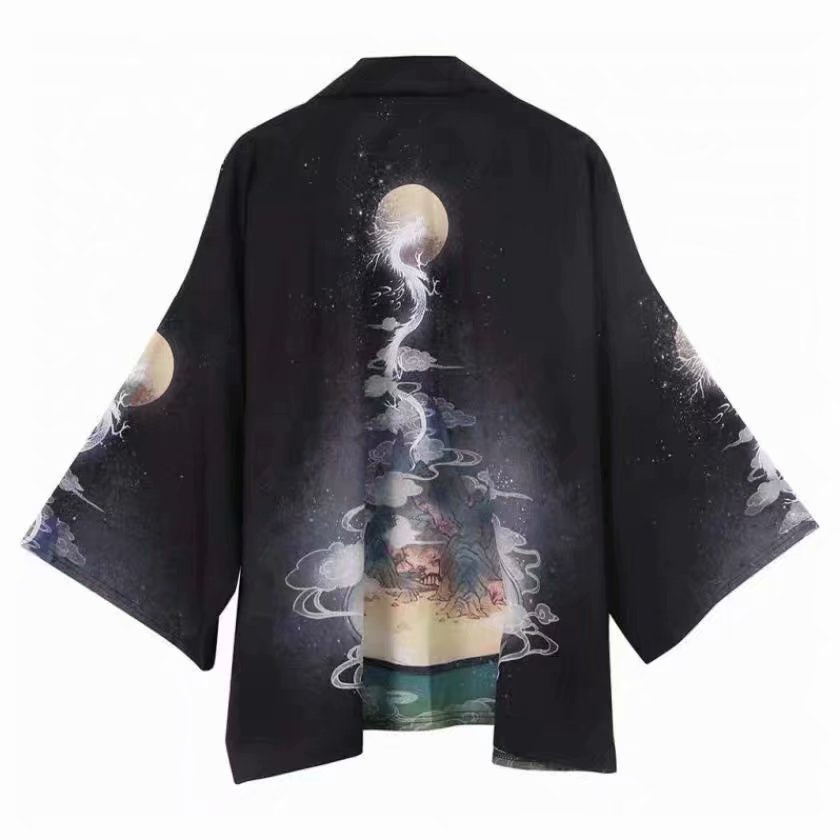 Áo Kimono In Hình Mặt Trăng Phong Cách Nhật Bản Cho Nam Nữ