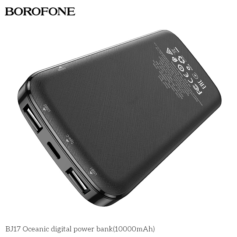 Pin sạc dự phòng 10000mAh BOROPHONE BJ17 có đèn báo LED, 2 cổng ra USB - Chính hãng