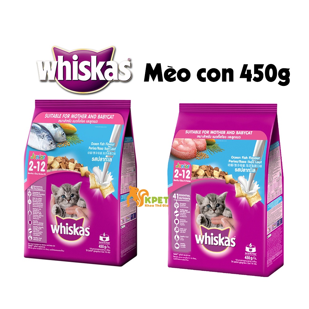 Hạt thức ăn sữa mèo con Whiskas Junior 450g