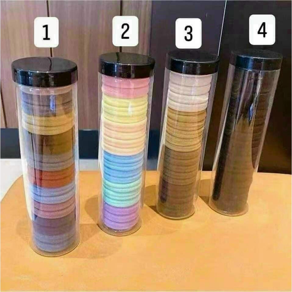 Set 20 Chun Cột Tóc Nhiều Màu Đựng Trong Ống Trong Suốt