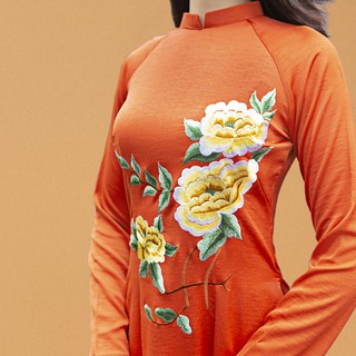 Áo dài truyền thống thêu hoa - vải gấm lụa Tây Thi cao cấp hàng thiết kế thêu hoa cách tân cực đẹp