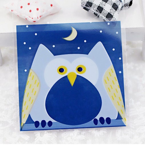 Set 100 túi kích thước 7x7cm đựng bánh kẹo, sticker hình động vật dễ thương Canarystore54