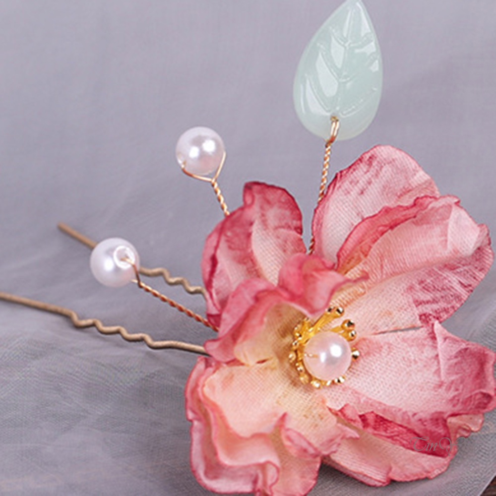 GETNOIVAS Kẹp Tóc Chữ U Bằng Lụa Hình Hoa Đính Ngọc Trai Màu Sắc Thời Trang Trung Hoa