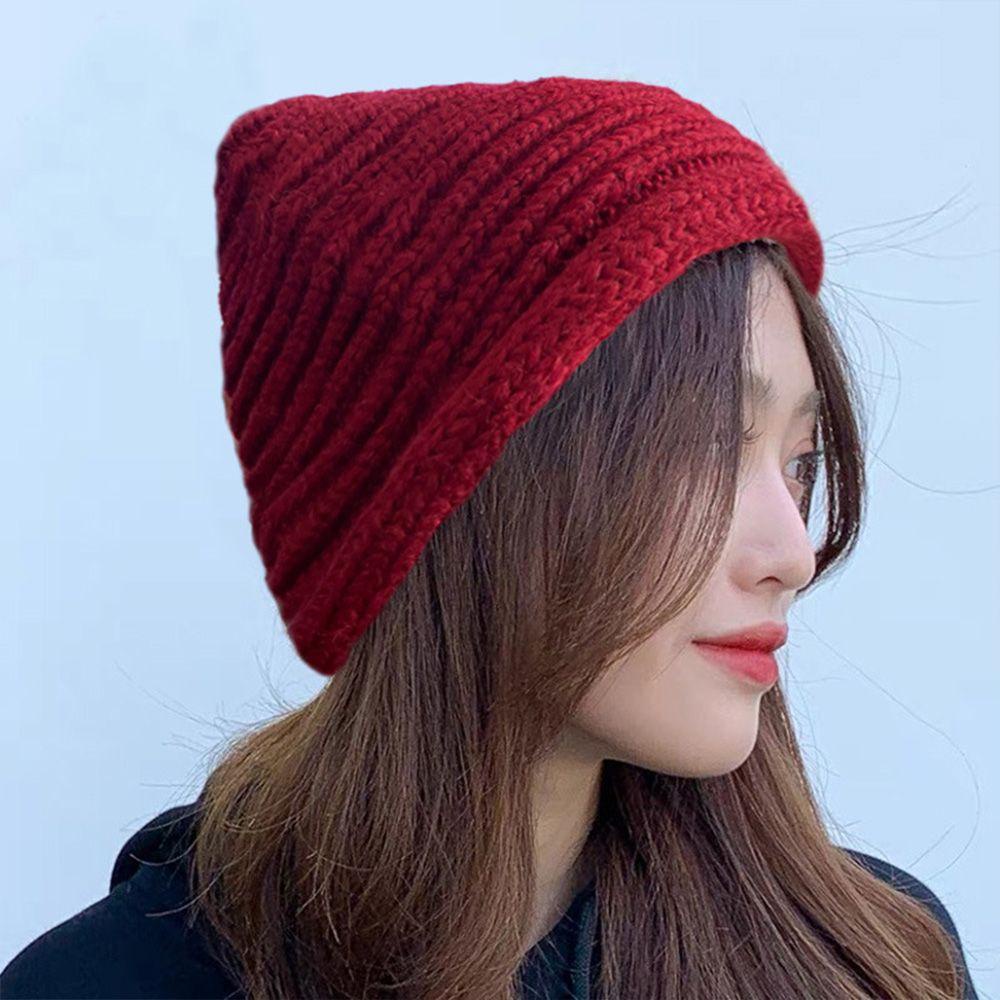 Mũ Beanie Dệt Kim Màu Trơn Dễ Thương Chất Lượng Cao Cho Nữ