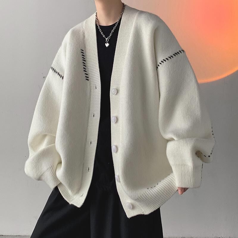 Áo Khoác Cardigan Tay Dài Cổ Chữ V Phong Cách Retro Nhật Bản Cho Nam