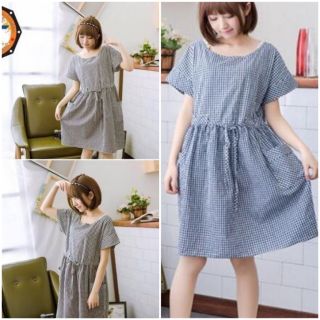 Sale 100k Đầm caro thắt eo dáng suôn rộng