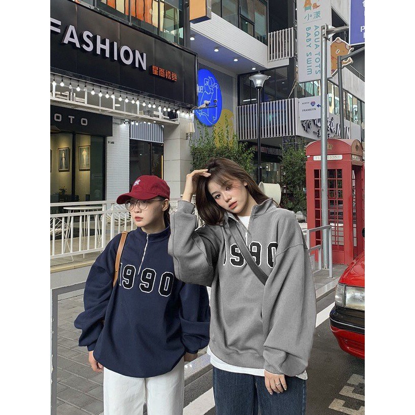 Áo sweater nỉ tăm nam nữ khóa cổ cao 1990 freesize Cheapy màu xanh ghi phom rộng dáng suông local brand  hàn quốc C614 | BigBuy360 - bigbuy360.vn