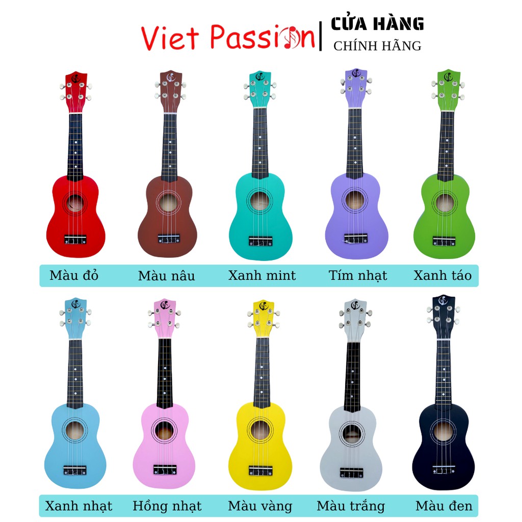 Đàn ukulele soprano gỗ nhiều màu sắc 21 inch hàng cao cấp vietpassion