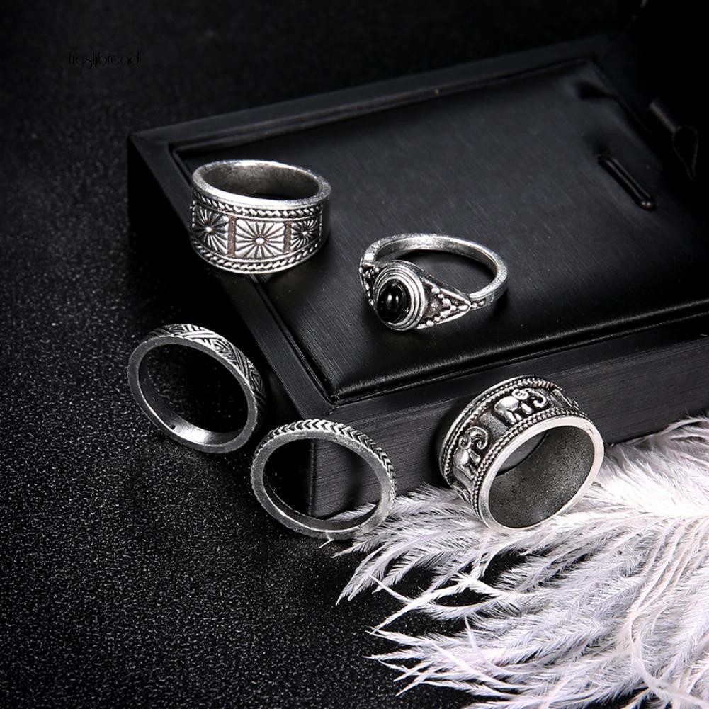 Bộ 5 nhẫn đeo phong cách cổ điển được chạm khắc tỉ mỉ