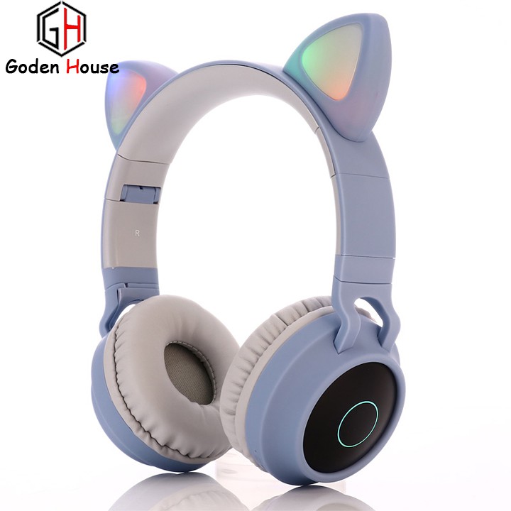 Tai nghe bluetooth tai mèo Goden House cao cấp, headphone tai mèo đáng yêu chống ồn âm thanh trầm ấm