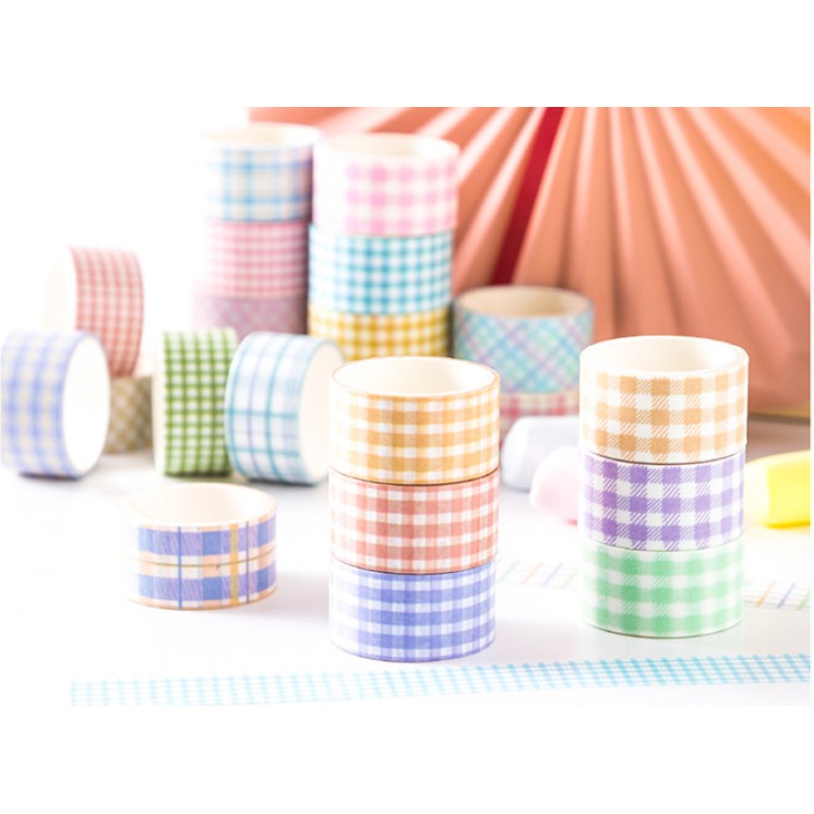 Băng dính Washi Tape set 4 mẫu Caro tươi sáng trang trí tranh, planner, sổ tay