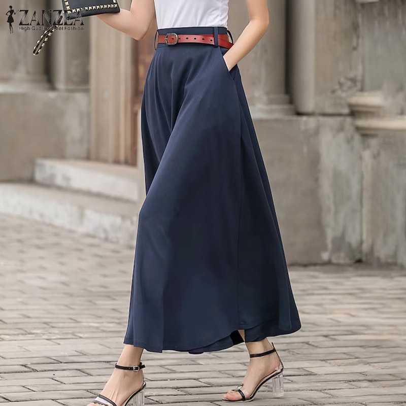 Zanzea Chân Váy Dài Màu Trơn Dáng Rộng Phong Cách Retro Dành Cho Nữ